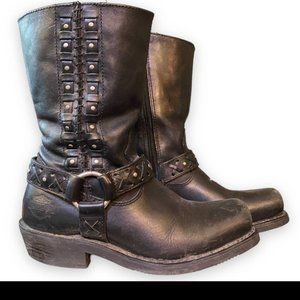 GENUINE HARLEY DAVIDSON WOMENS BLACK HARNESS 9 INCH LEATHER BOOT "AUBURN" SIZE 8